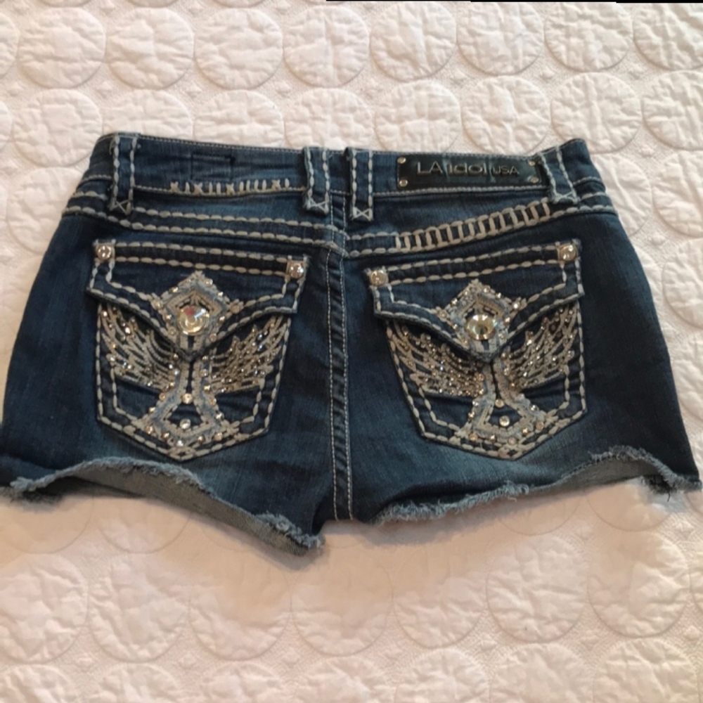 LA IDOL embellished denim shorts medium
